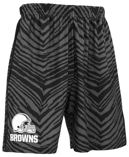 Zubaz NFL Men's 7in Zebra 2 Color Tonal Wordmark Stacked Shorts, Cleveland Browns