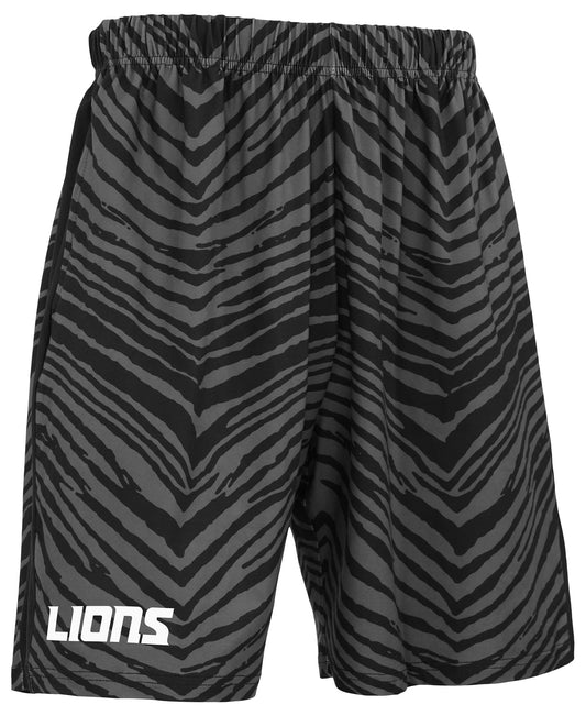 Zubaz NFL Men's 7in Zebra 2 Color Tonal Wordmark Stacked Shorts, Detroit Lions