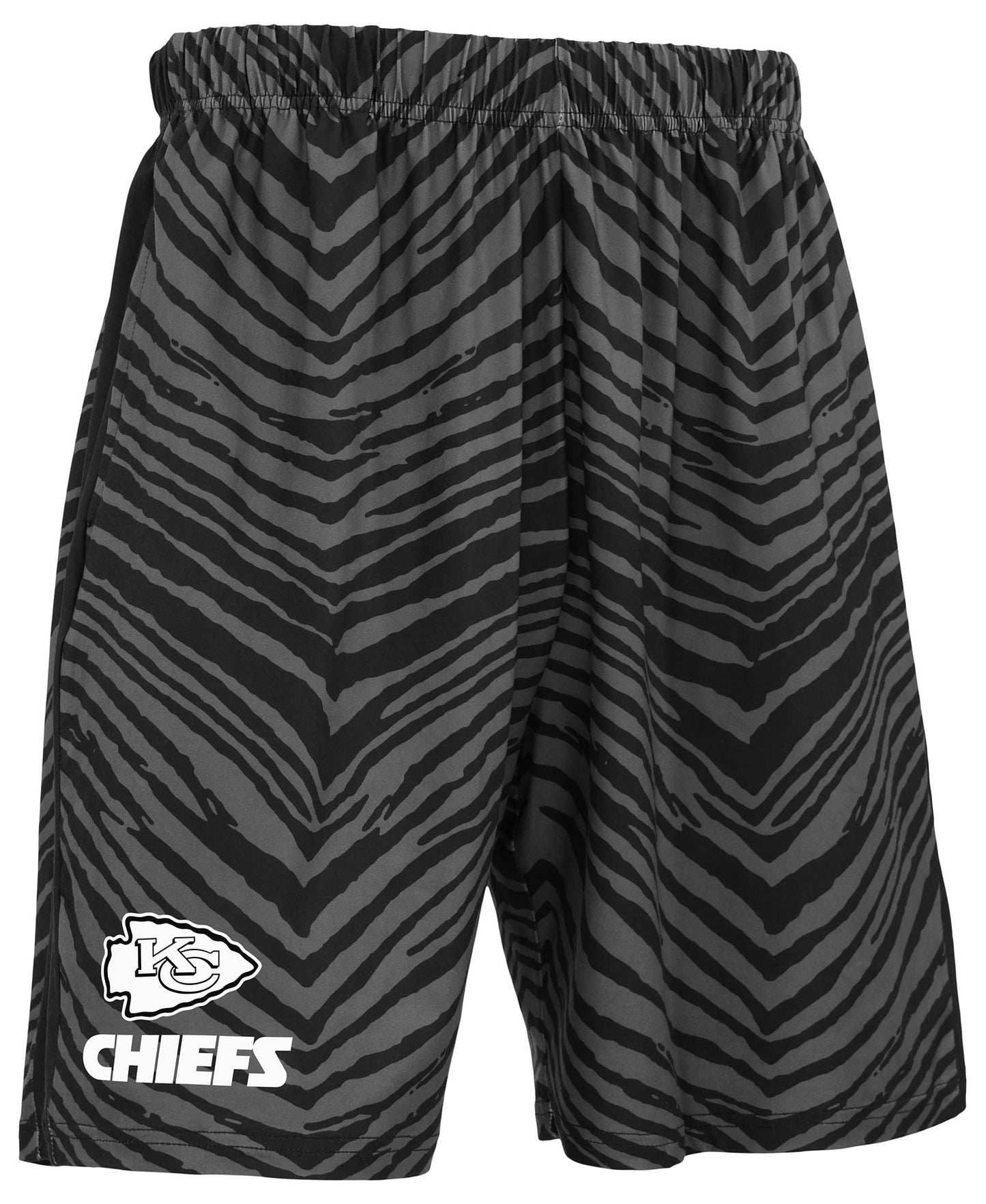 Zubaz NFL Men's 7in Zebra 2 Color Tonal Wordmark Stacked Shorts, Kansas City Chiefs