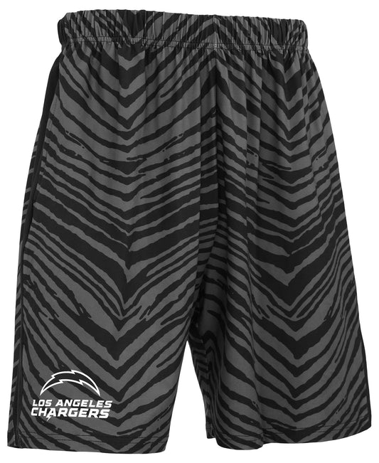 Zubaz NFL Men's 7in Zebra 2 Color Tonal Wordmark Stacked Shorts, Los Angeles Chargers