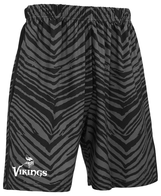 Zubaz NFL Men's 7in Zebra 2 Color Tonal Wordmark Stacked Shorts, Minnesota Vikings