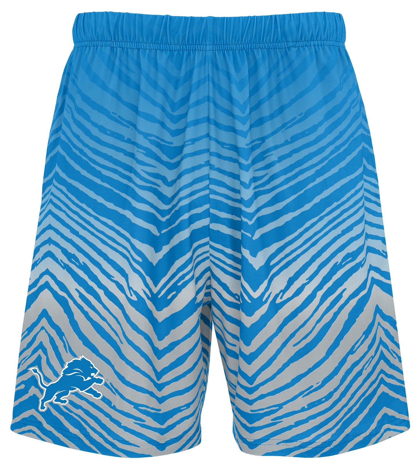 Zubaz NFL Men's 7in Fade Primary Stacked Text Shorts, Detroit Lions