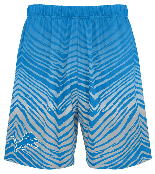 Zubaz NFL Men's 7in Fade Primary Stacked Text Shorts, Detroit Lions