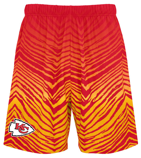 Zubaz NFL Men's 7in Fade Primary Stacked Text Shorts, Kansas City Chiefs