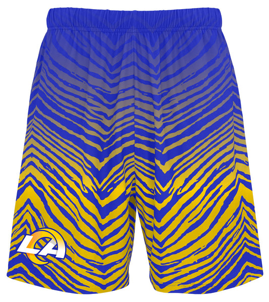Zubaz NFL Men's 7in Fade Primary Stacked Text Shorts, Los Angeles Rams