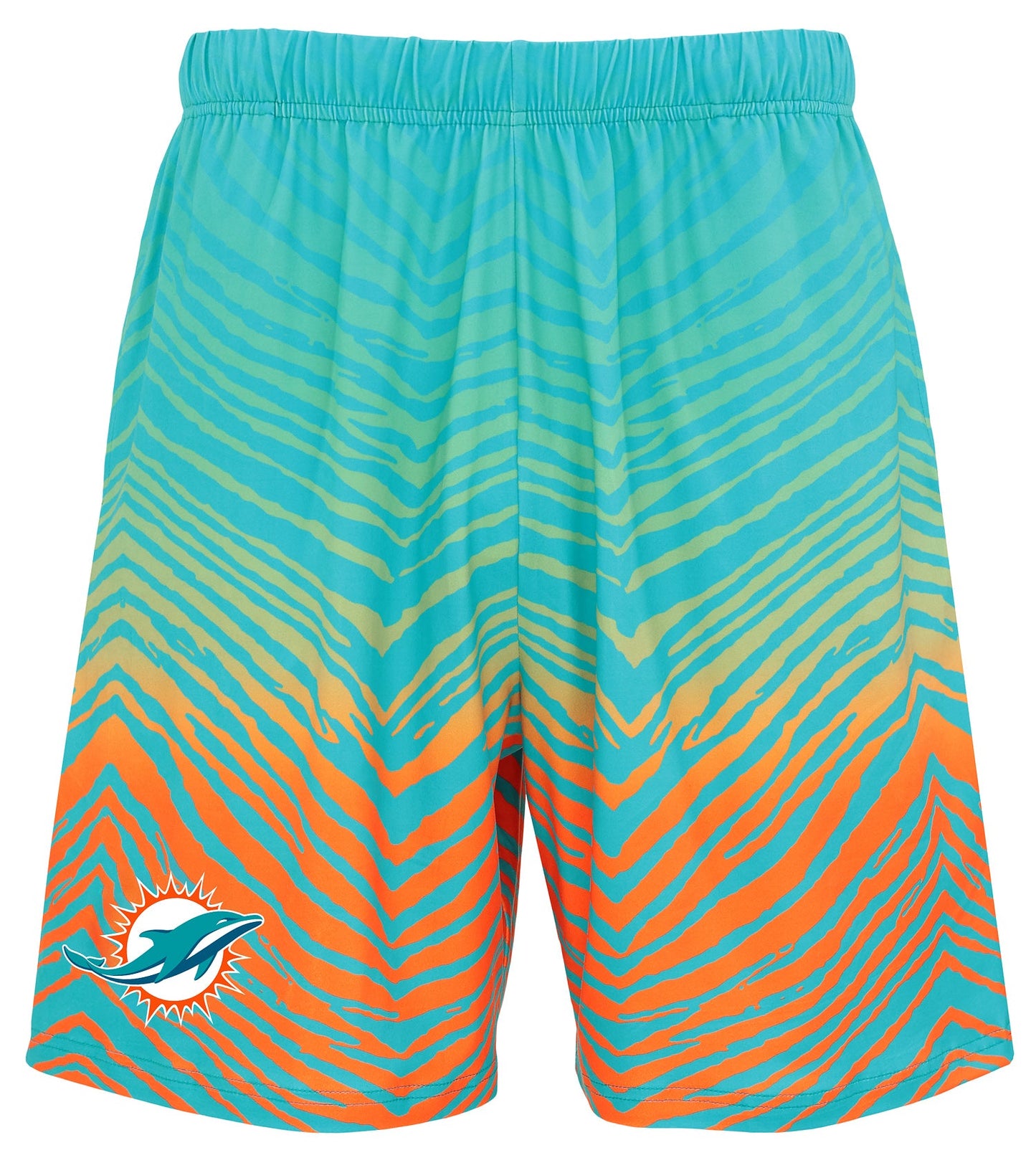 Zubaz NFL Men's 7in Fade Primary Stacked Text Shorts, Miami Dolphins