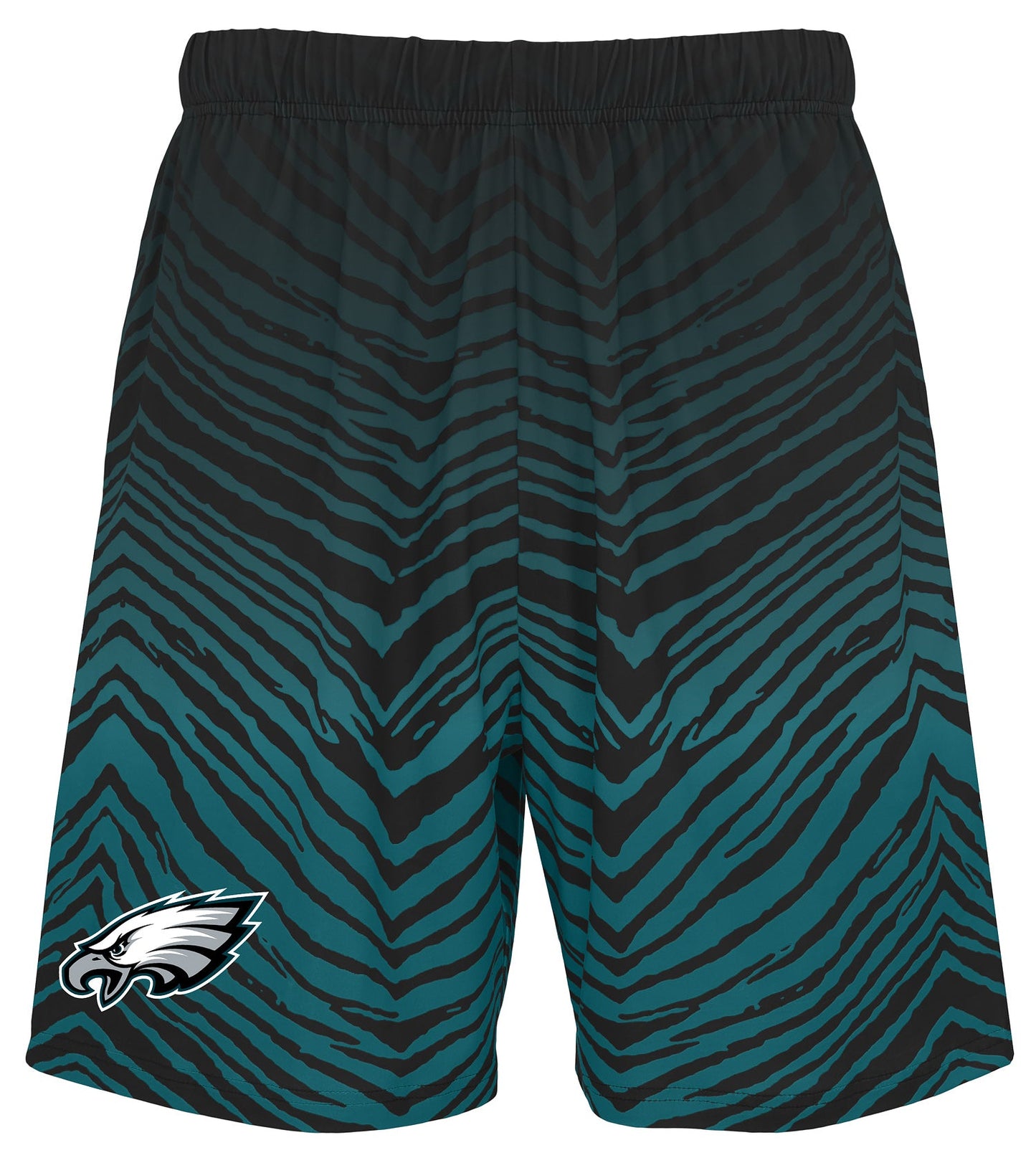 Zubaz NFL Men's 7in Fade Primary Stacked Text Shorts, Philadelphia Eagles