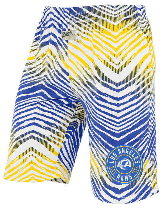 Zubaz NFL Adult Unisex Z88 Embroidered Zebra Ombre TMC Shorts, Los Angeles Rams