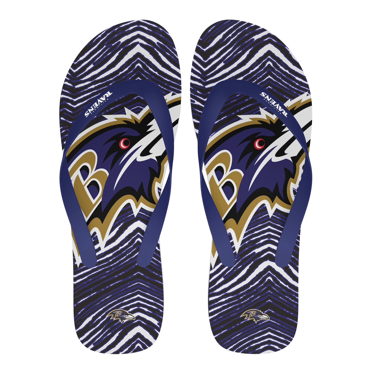 Zubaz NFL Baltimore Ravens Official Zebra Print Flip Flops, Unisex Team Logo