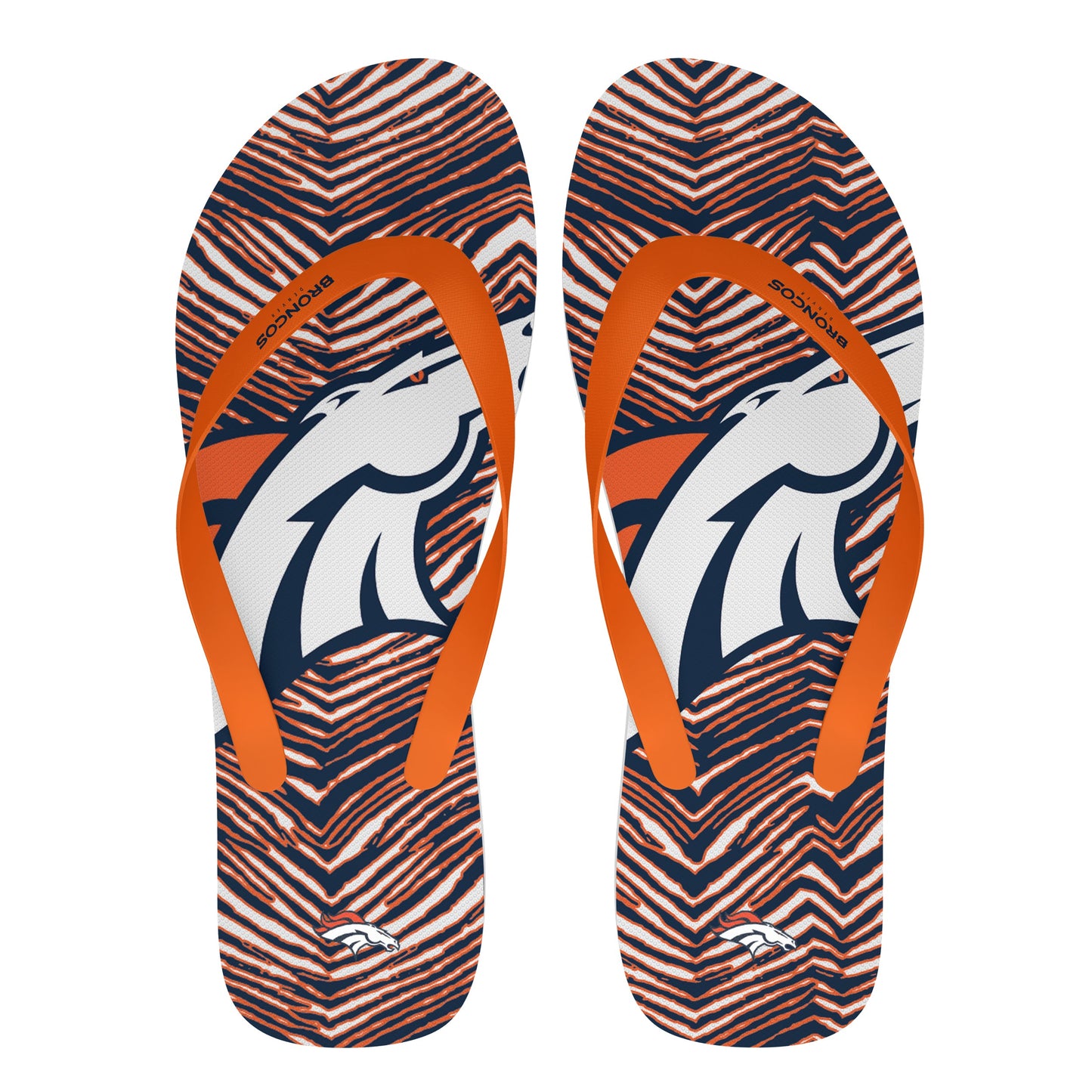 Zubaz NFL Denver Broncos Official Zebra Print Flip Flops, Unisex Team Logo