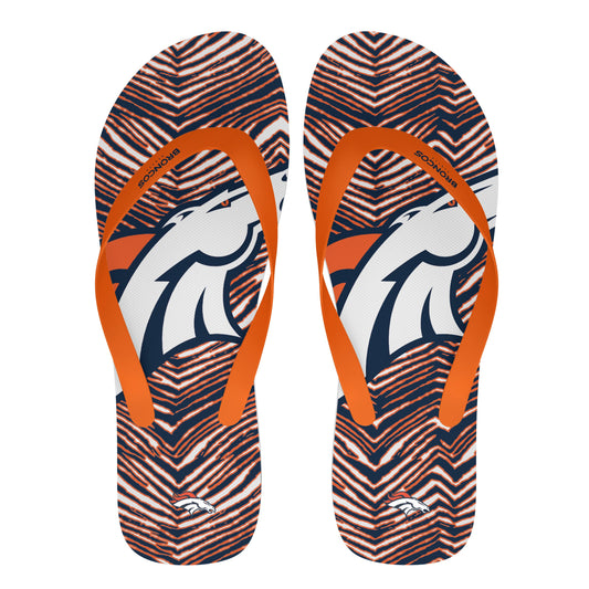 Zubaz NFL Denver Broncos Official Zebra Print Flip Flops, Unisex Team Logo
