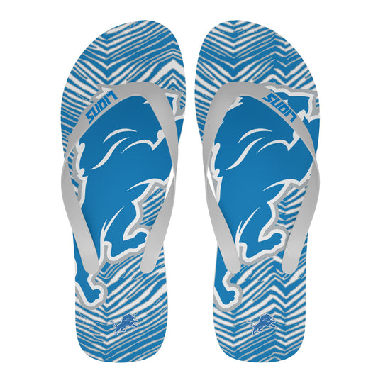 Zubaz NFL Detroit Lions Official Zebra Print Flip Flops, Unisex Team Logo