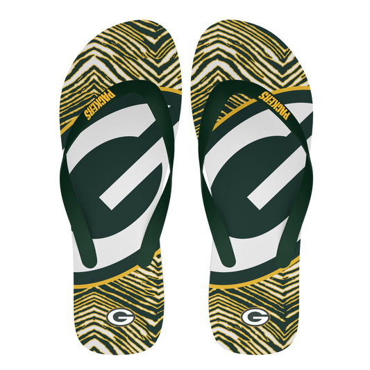 Zubaz NFL Green Bay Packers Official Zebra Print Flip Flops, Unisex Team Logo