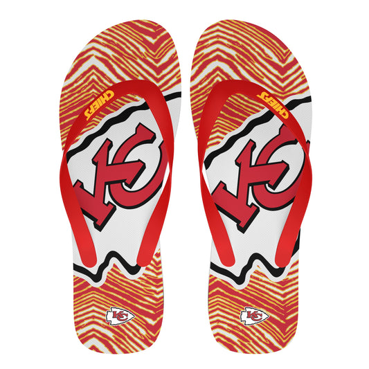 Zubaz NFL Kansas City Chiefs Official Zebra Print Flip Flops, Unisex Team Logo