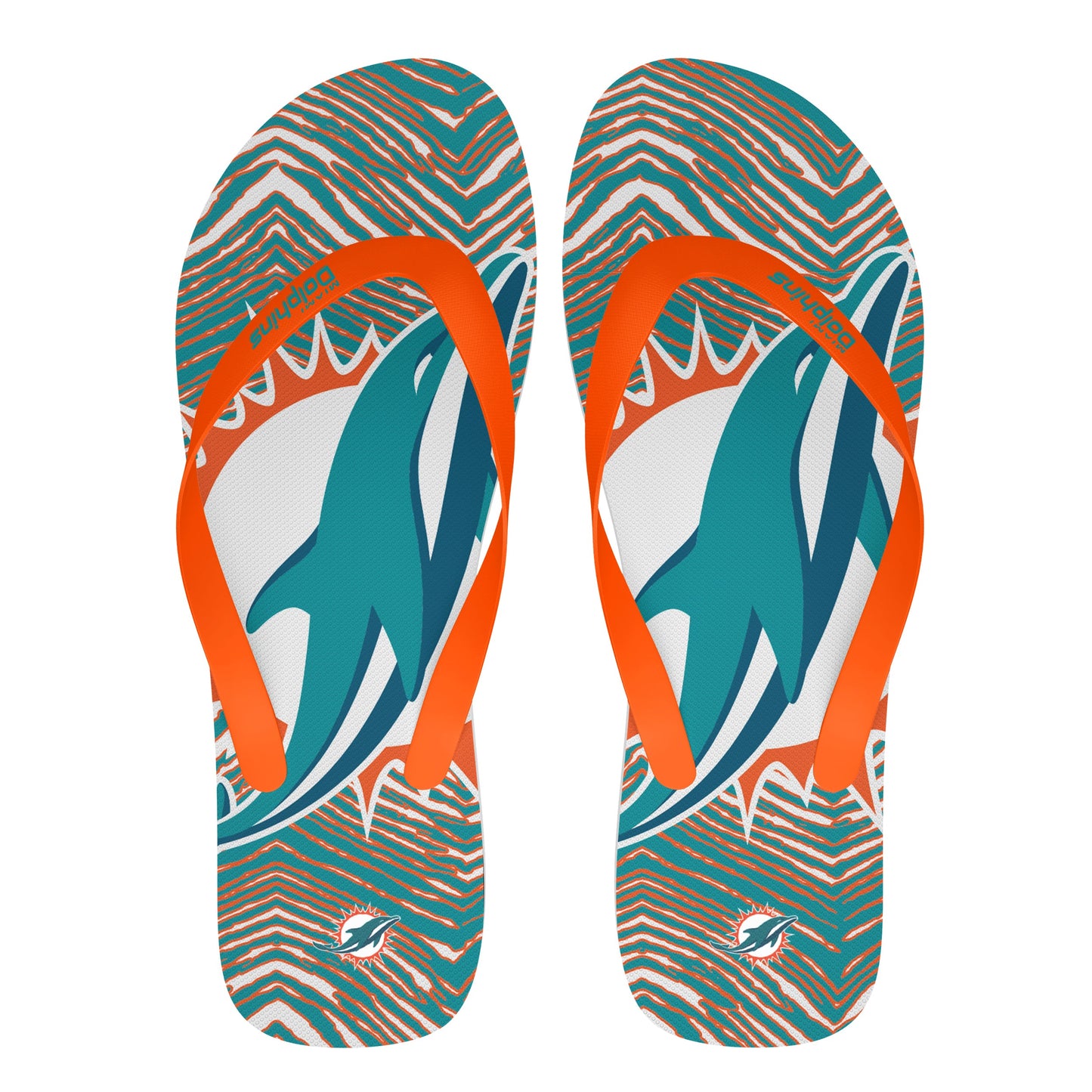 Zubaz NFL Miami Dolphins Official Zebra Print Flip Flops, Unisex Team Logo