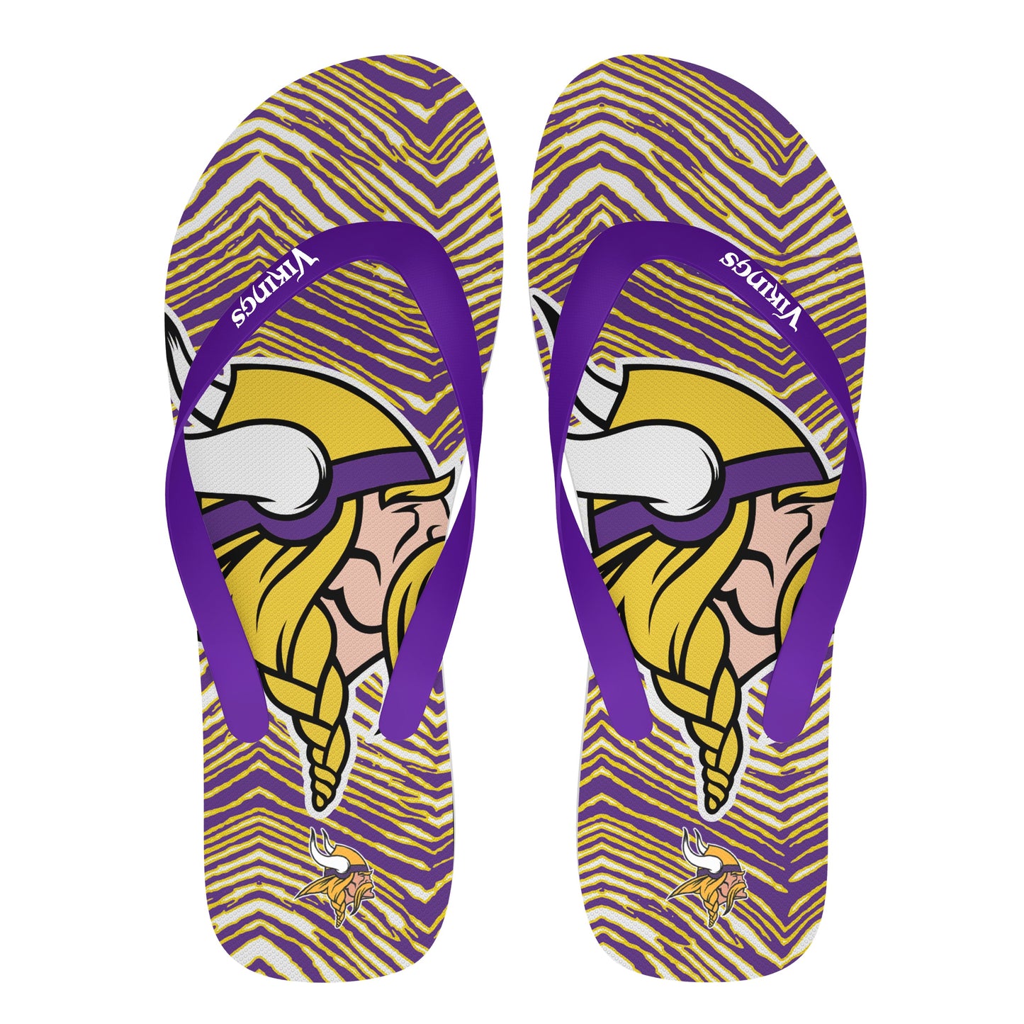 Zubaz NFL Minnesota Vikings Official Zebra Print Flip Flops, Unisex Team Logo