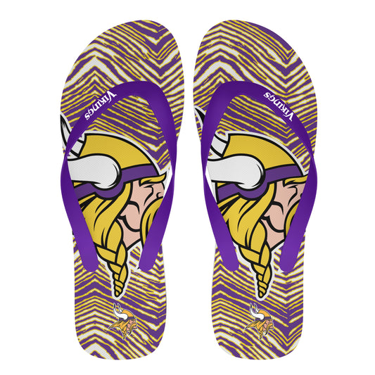 Zubaz NFL Minnesota Vikings Official Zebra Print Flip Flops, Unisex Team Logo