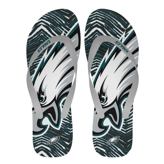 Zubaz NFL Philadelphia Eagles Official Zebra Print Flip Flops, Unisex Team Logo