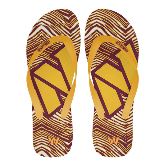 Zubaz NFL Washington Commanders Official Zebra Print Flip Flops, Unisex Team Logo