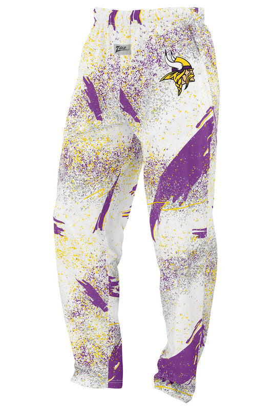 Zubaz NFL Adult Unisex Z88 Embroidered Confetti 3 Color Pants, Minnesota Vikings