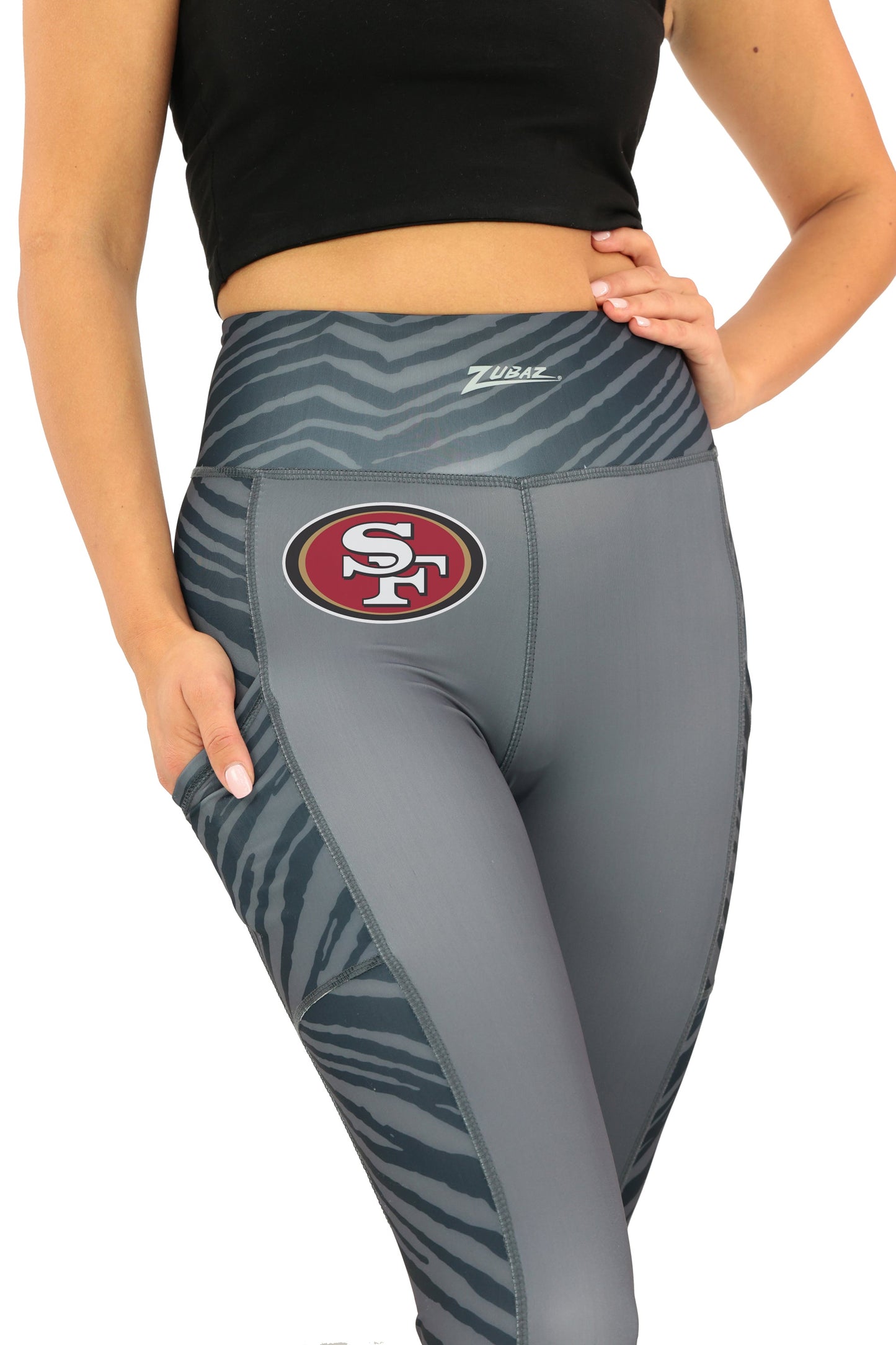 Zubaz NFL Women's Elevated Zebra Tonal Leggings, San Francisco 49ers
