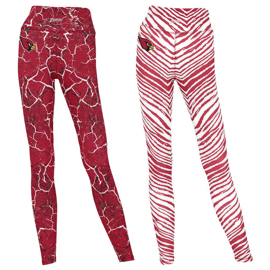 Zubaz NFL Women's 2 Pack Zebra 2 Color And Marble Leggings with Pimary Logo, Arizona Cardinals