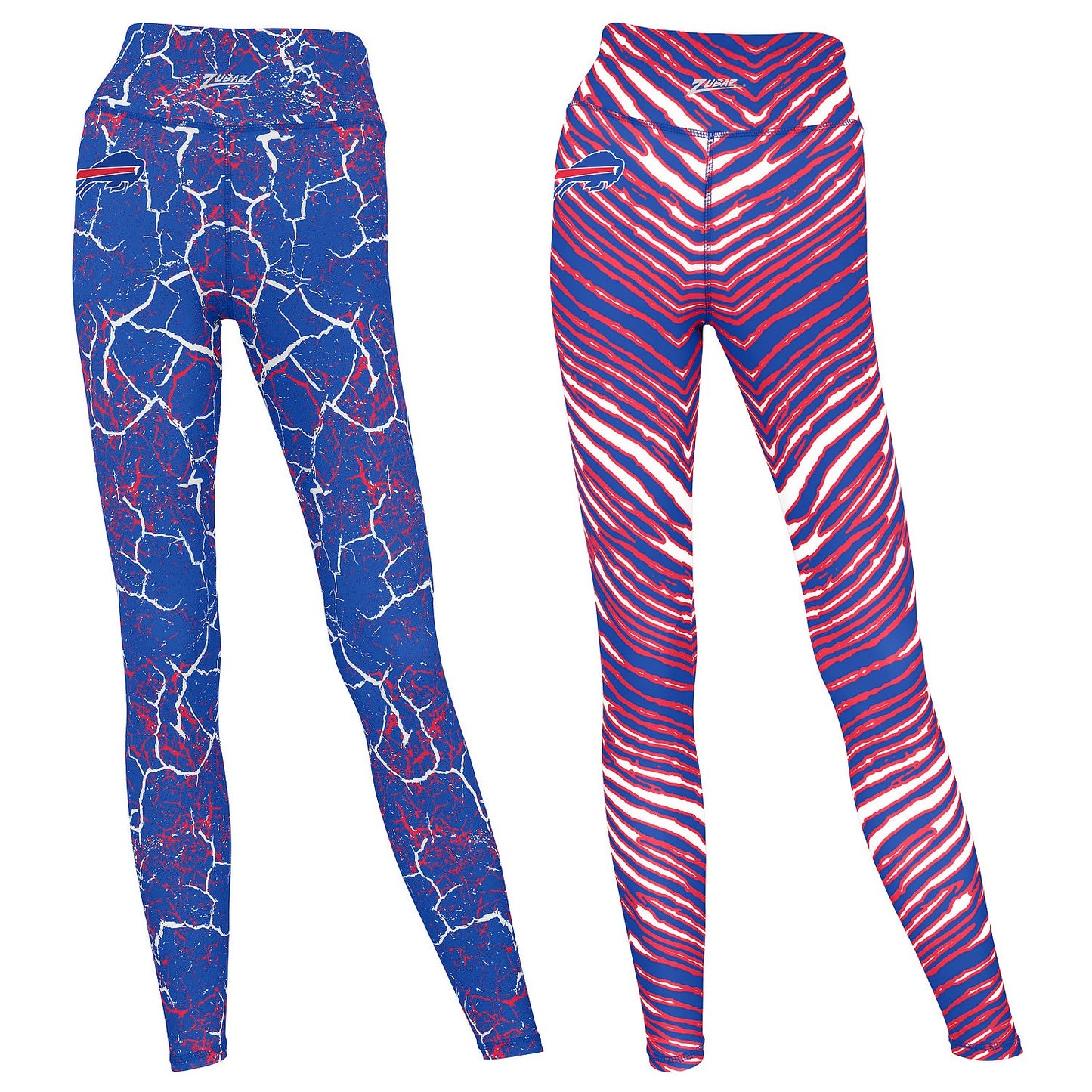 Zubaz NFL Women's 2 Pack Zebra 2 Color And Marble Leggings with Pimary Logo, Buffalo Bills