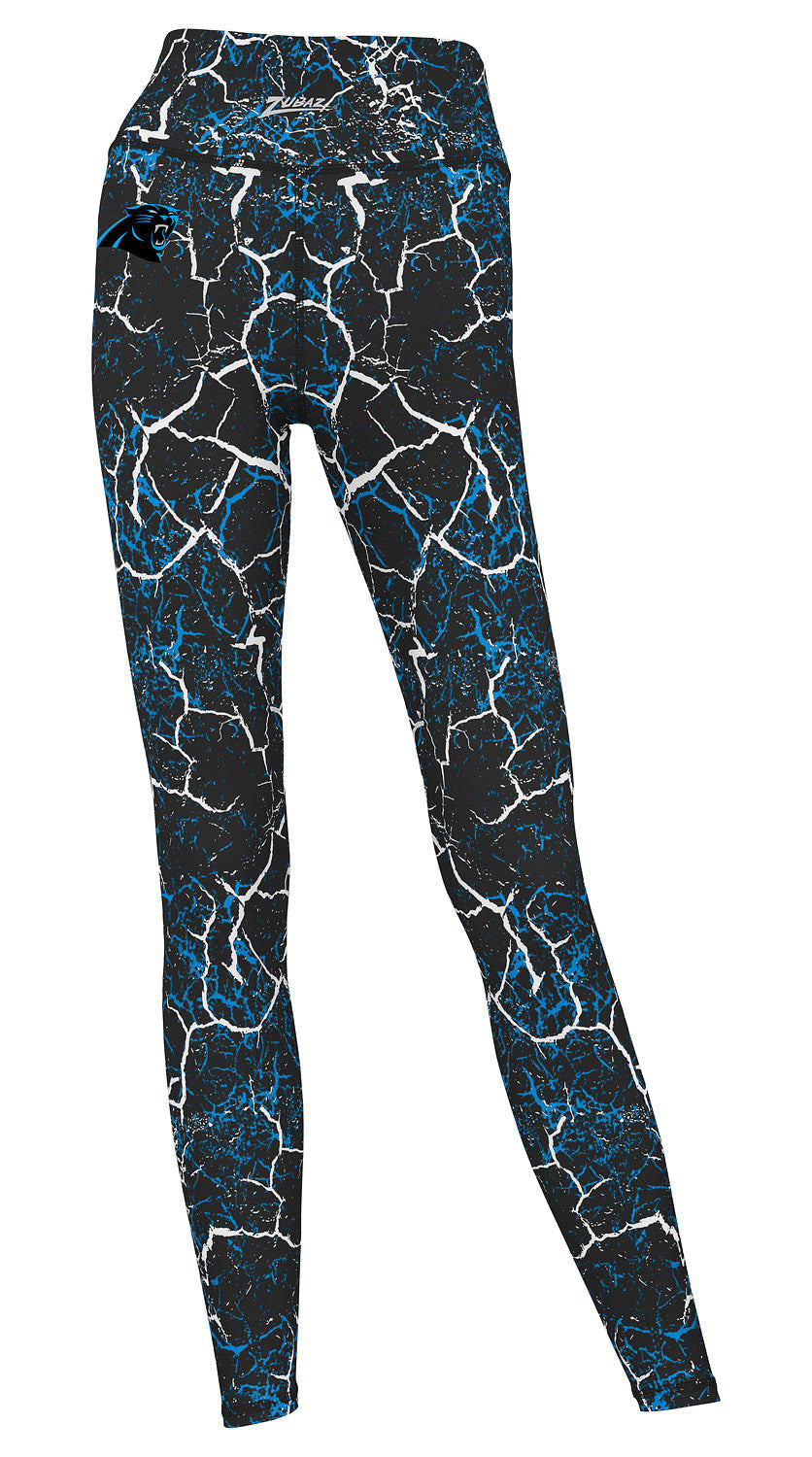 Zubaz NFL Women's 2 Pack Zebra 2 Color And Marble Leggings with Pimary Logo, Carolina Panthers