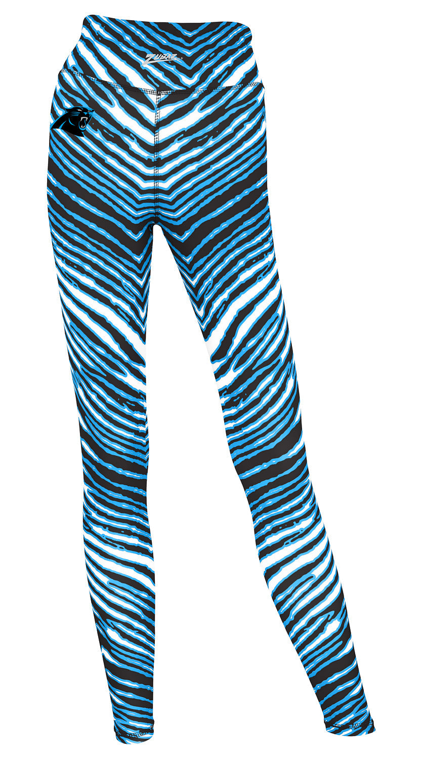 Zubaz NFL Women's 2 Pack Zebra 2 Color And Marble Leggings with Pimary Logo, Carolina Panthers