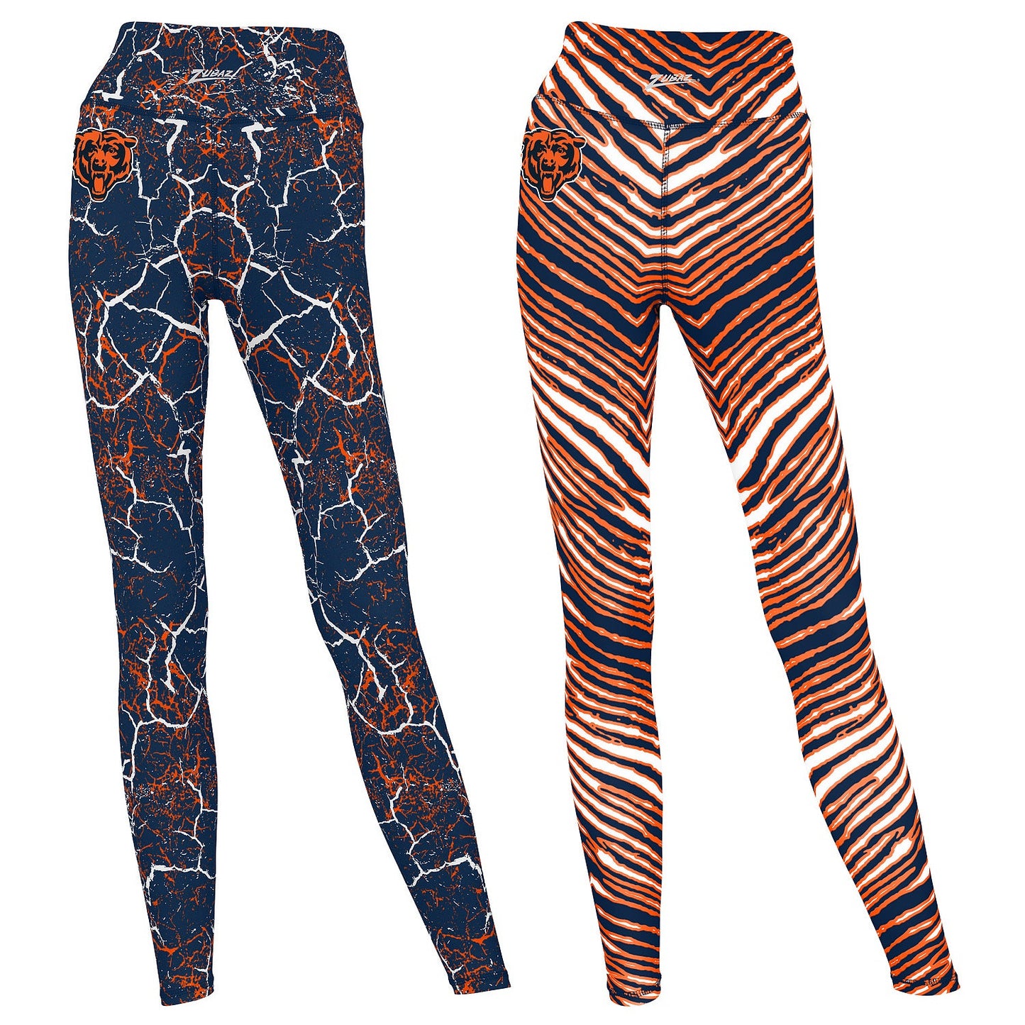 Zubaz NFL Women's 2 Pack Zebra 2 Color And Marble Leggings with Pimary Logo, Chicago Bears