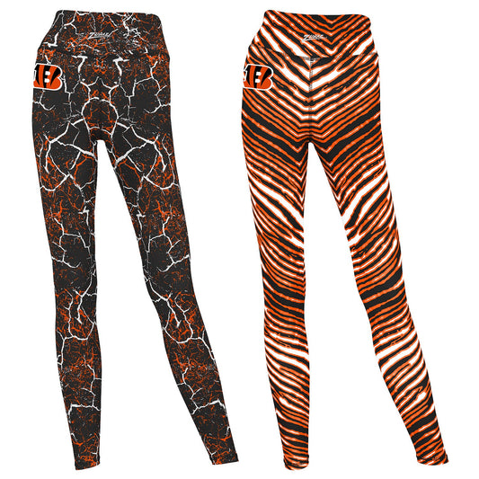 Zubaz NFL Women's 2 Pack Zebra 2 Color And Marble Leggings with Pimary Logo, Cincinnati Bengals