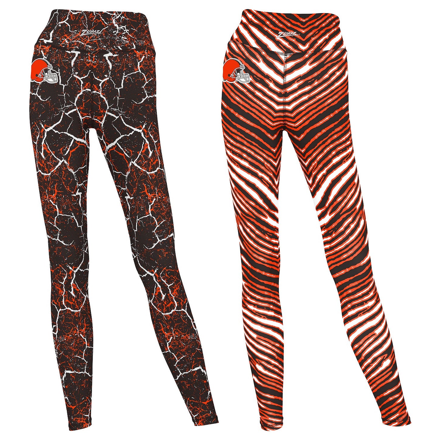 Zubaz NFL Women's 2 Pack Zebra 2 Color And Marble Leggings with Pimary Logo, Cleveland Browns