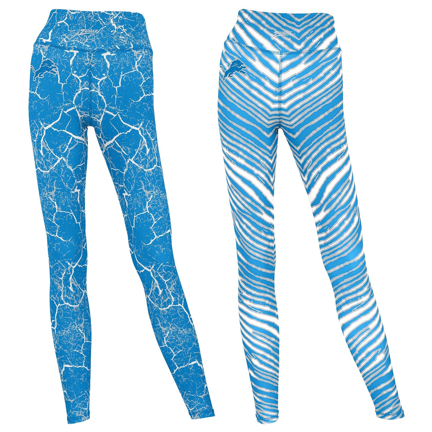 Zubaz NFL Women's 2 Pack Zebra 2 Color And Marble Leggings with Pimary Logo, Detroit Lions