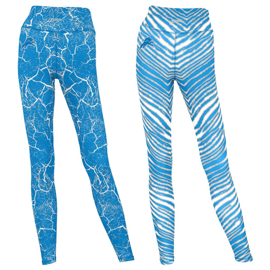 Zubaz NFL Women's 2 Pack Zebra 2 Color And Marble Leggings with Pimary Logo, Detroit Lions