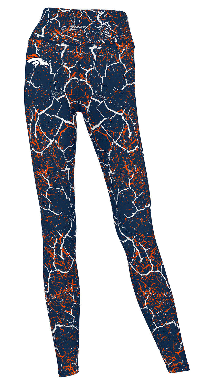 Zubaz NFL Women's 2 Pack Zebra 2 Color And Marble Leggings with Pimary Logo, Denver Broncos