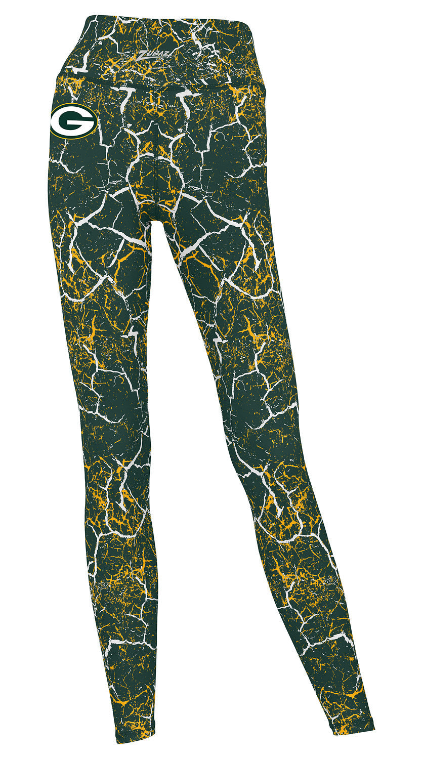 Zubaz NFL Women's 2 Pack Zebra 2 Color And Marble Leggings with Pimary Logo, Green Bay Packers