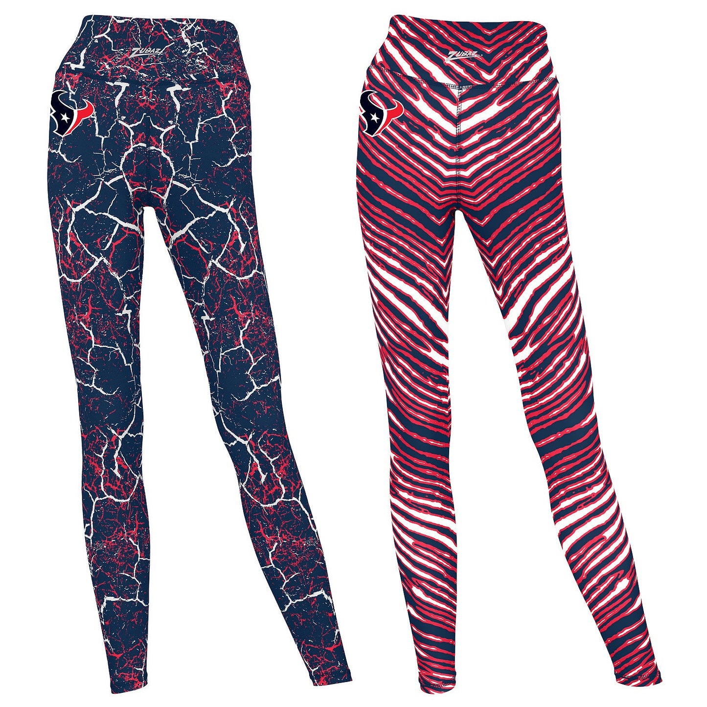 Zubaz NFL Women's 2 Pack Zebra 2 Color And Marble Leggings with Pimary Logo, Houston Texans