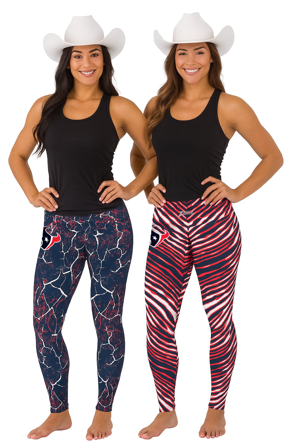 Zubaz NFL Women's 2 Pack Zebra 2 Color And Marble Leggings with Pimary Logo, Houston Texans