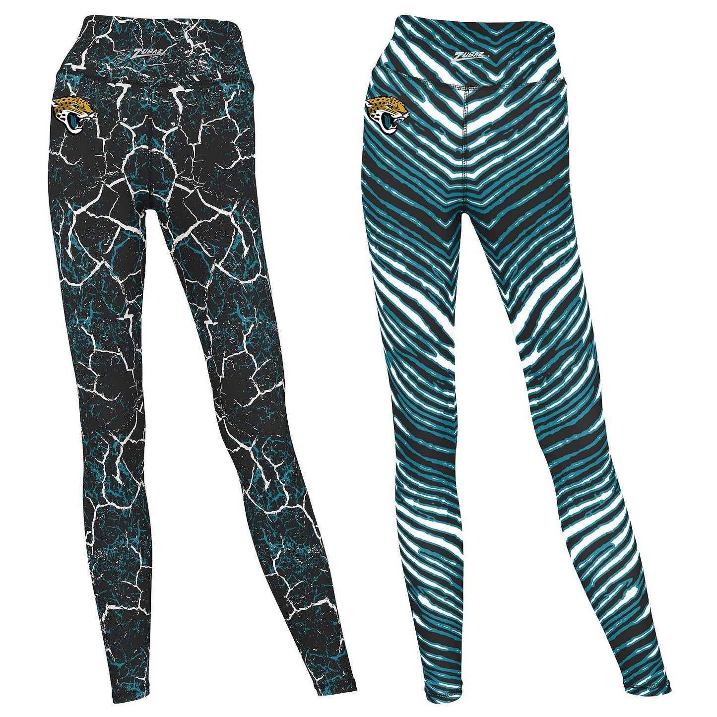 Zubaz NFL Women's 2 Pack Zebra 2 Color And Marble Leggings with Pimary Logo, Jacksonville Jaguars