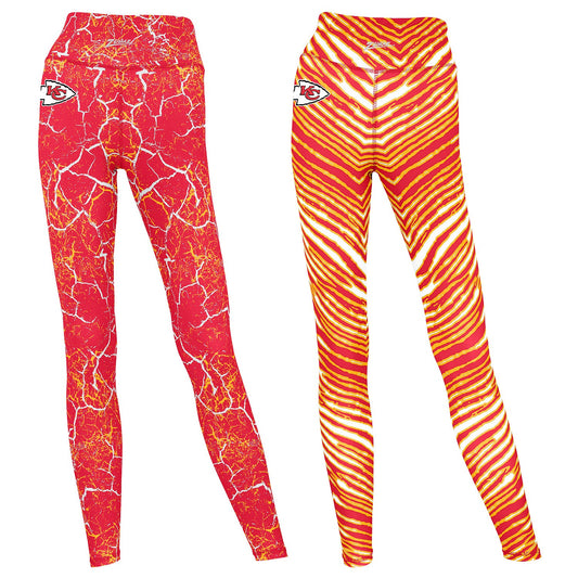 Zubaz NFL Women's 2 Pack Zebra 2 Color And Marble Leggings with Pimary Logo, Kansas City Chiefs