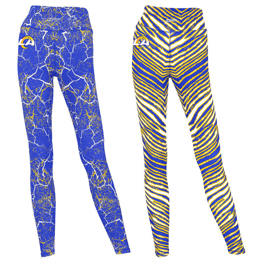 Zubaz NFL Women's 2 Pack Zebra 2 Color And Marble Leggings with Pimary Logo, Los Angeles Rams