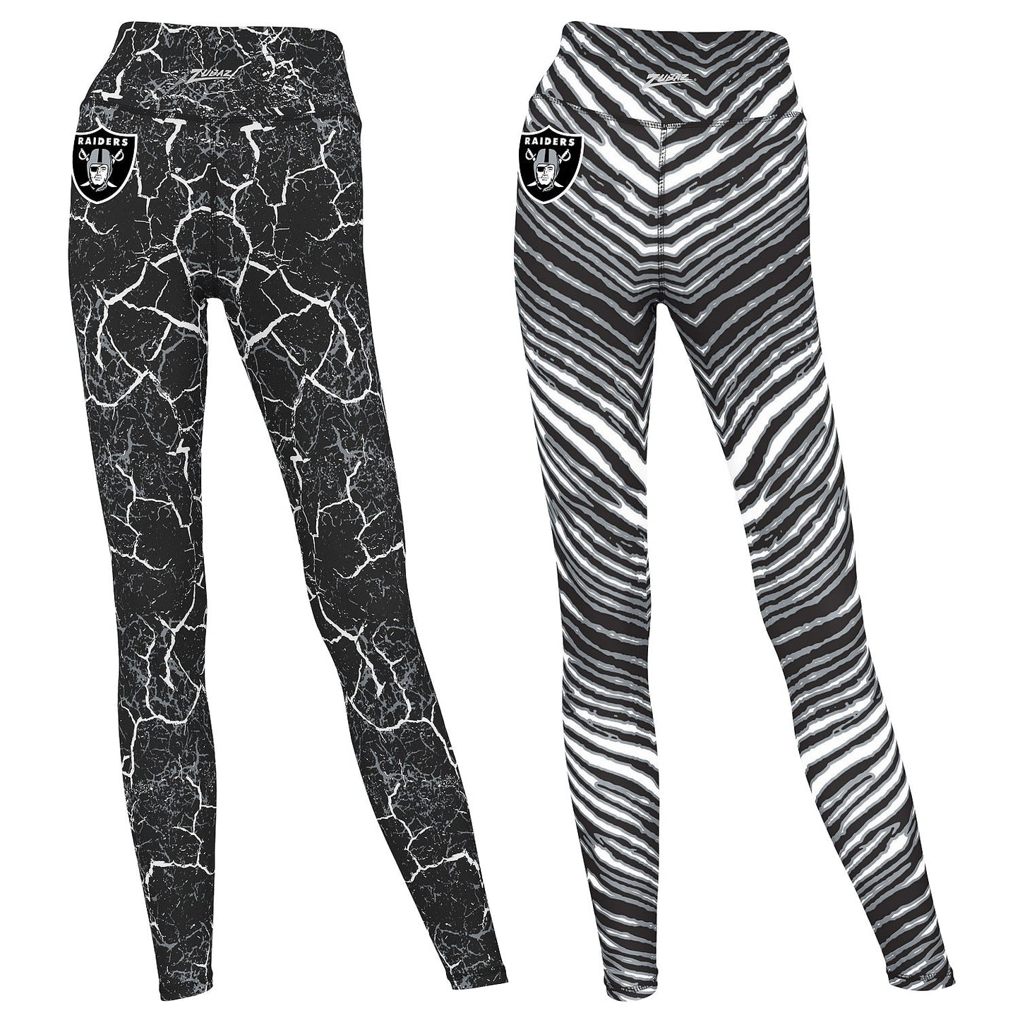 Zubaz NFL Women's 2 Pack Zebra 2 Color And Marble Leggings with Pimary Logo, Las Vegas Raiders