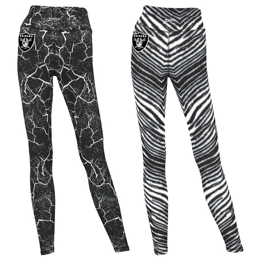 Zubaz NFL Women's 2 Pack Zebra 2 Color And Marble Leggings with Pimary Logo, Las Vegas Raiders