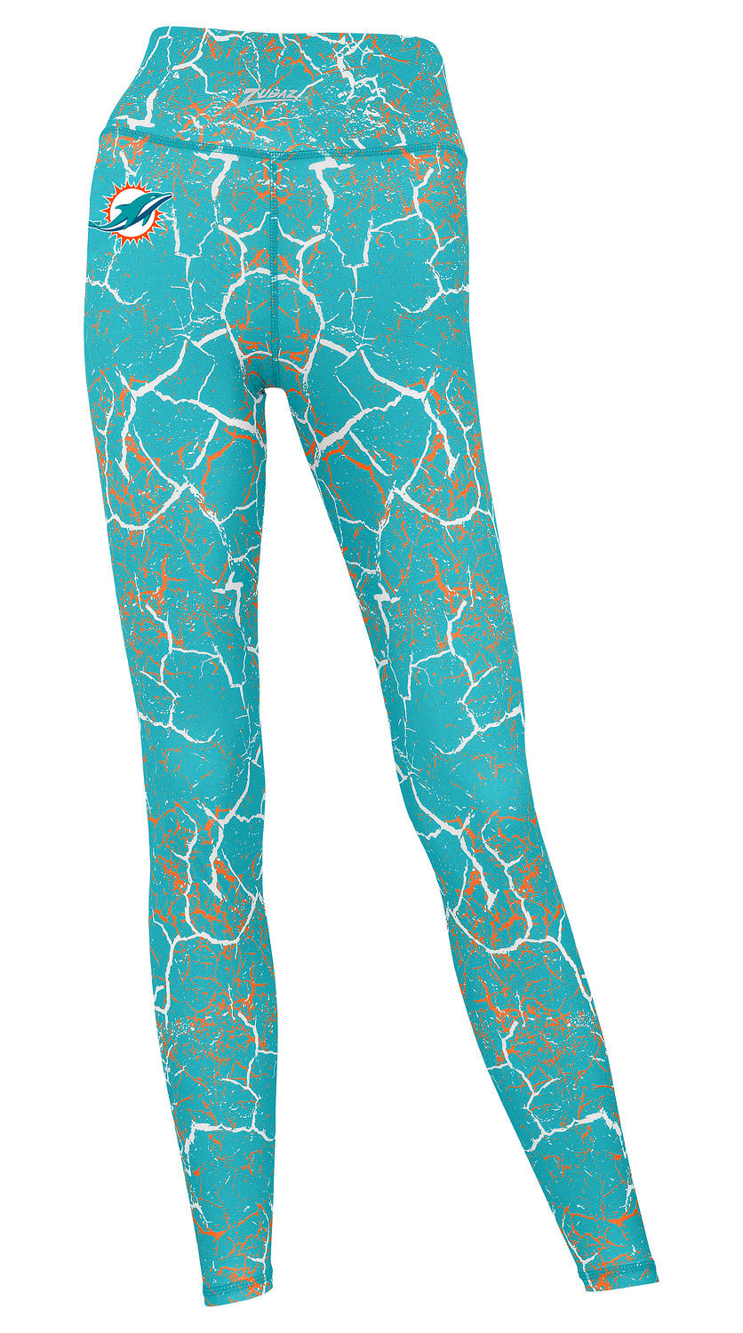 Zubaz NFL Women's 2 Pack Zebra 2 Color And Marble Leggings with Pimary Logo, Miami Dolphins