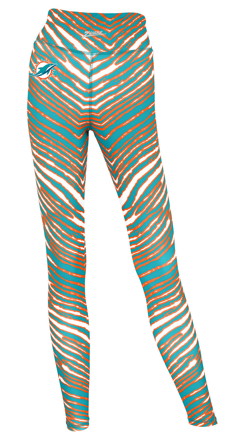 Zubaz NFL Women's 2 Pack Zebra 2 Color And Marble Leggings with Pimary Logo, Miami Dolphins