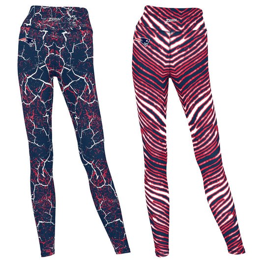Zubaz NFL Women's 2 Pack Zebra 2 Color And Marble Leggings with Pimary Logo, New England Patriots