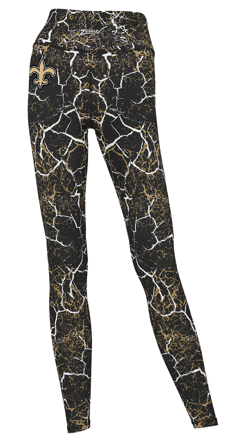 Zubaz NFL Women's 2 Pack Zebra 2 Color And Marble Leggings with Pimary Logo, New Orleans Saints