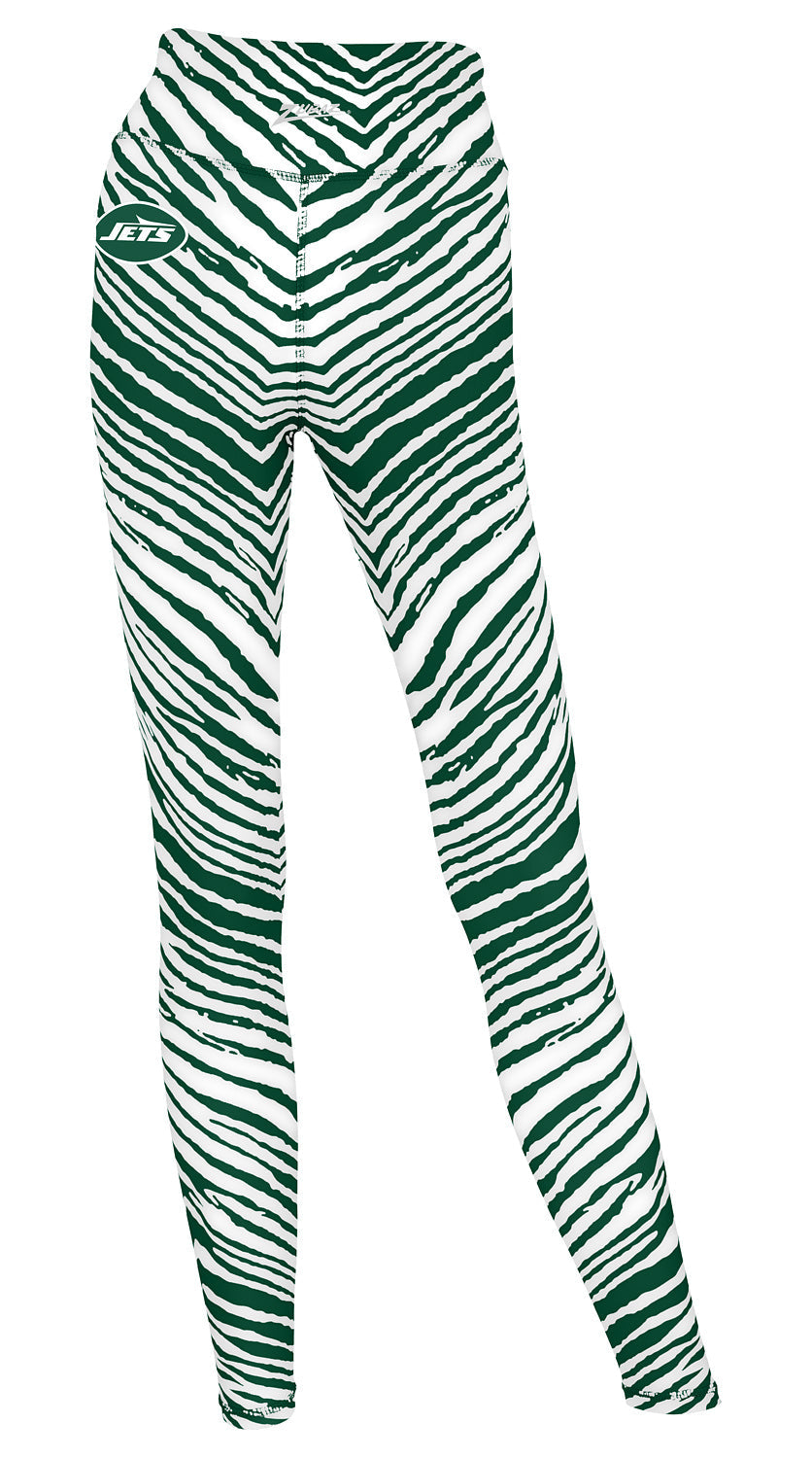 Zubaz NFL Women's 2 Pack Zebra 2 Color And Marble Leggings with Pimary Logo, New York Jets