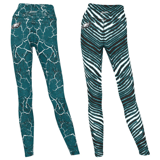 Zubaz NFL Women's 2 Pack Zebra 2 Color And Marble Leggings with Pimary Logo, Philadelphia Eagles