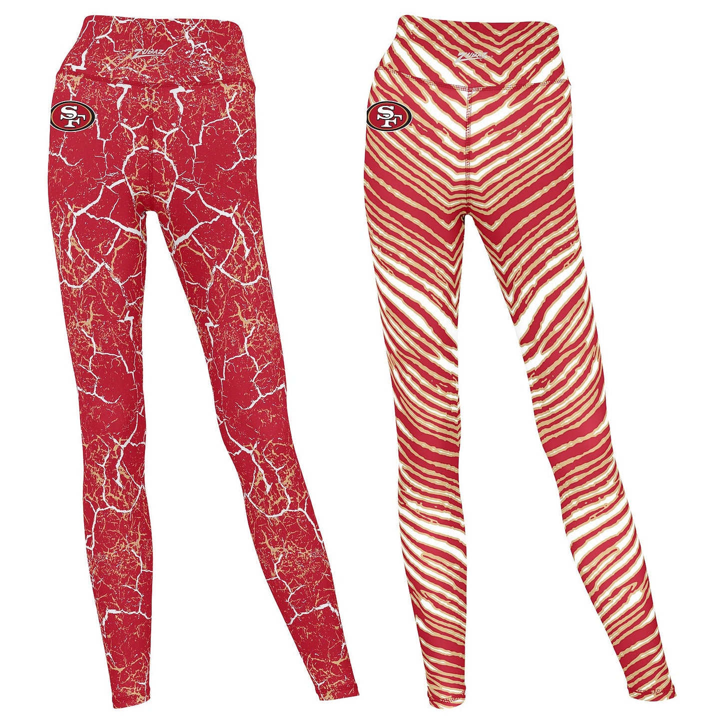 Zubaz NFL Women's 2 Pack Zebra 2 Color And Marble Leggings with Pimary Logo, San Francisco 49ers